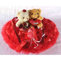 Red Hanging Heart with Valentine Love Couple Teddy Bears